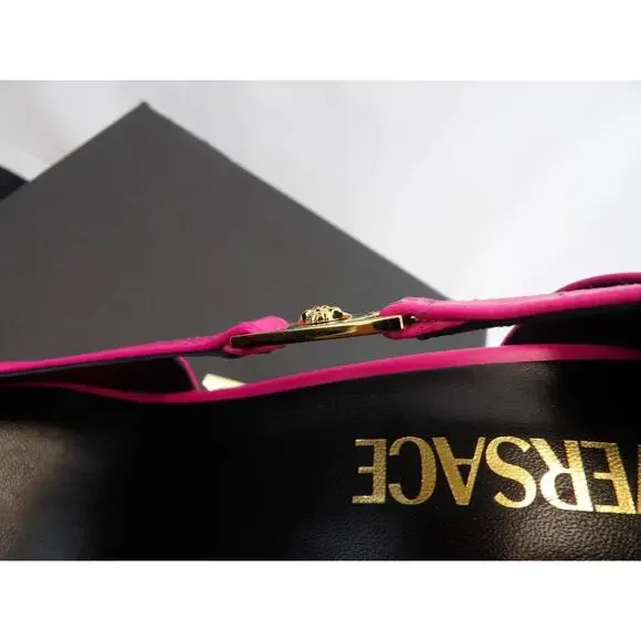 NIB VERSACE PINK LEATHER GOLD MEDUSA SANDALS 100 MM HEEL PUMPS 36.5 6.5 SPAIN - Picture 5 of 8